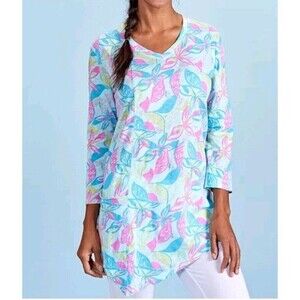 Fresh Produce Beach Side Blooms Ella Tunic Blue S Cotton USA